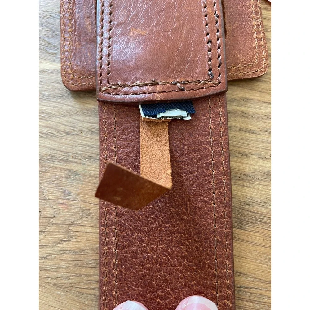Vintage Made in Italy Wide Brown Leather Belt Square Buckle Statement Size L